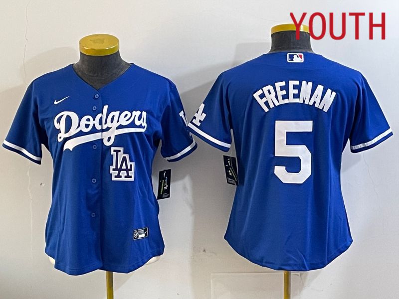 Youth Los Angeles Dodgers 5 Freeman Blue Game 2024 Nike MLB Jersey style 11202